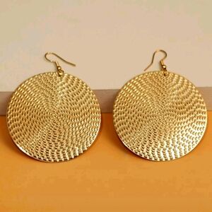 🦋2/$30 Elegant Large Round Disc Gold Drop Dangle Statement Earrings